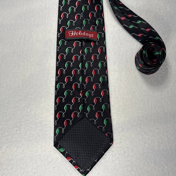 Holidays Christmas Neck Tie 100% Silk Old Style Tree Lights 60” X 4 - Picture 3 of 5